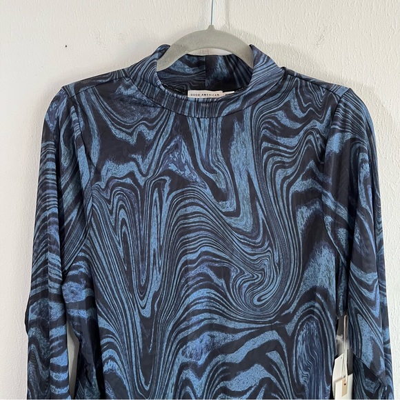 Good American Bodysuit Blue Black Ink Swirl Mesh Mock Neck Bodysuit Sz 2X(5) NWT - Picture 2 of 15